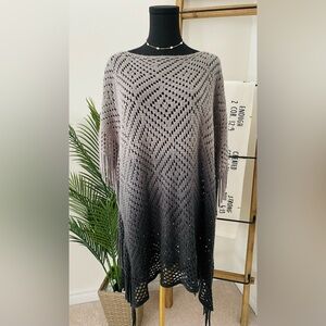 Grey Ombre Knit Poncho, M-L